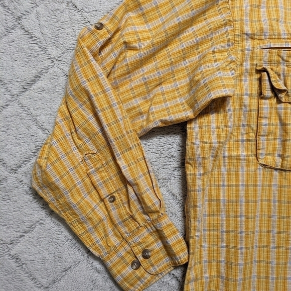 Cabela's Shirt Men's Large Yellow Plaid Safari Series Vented Mesh Roll Tab - Picture 5 of 8